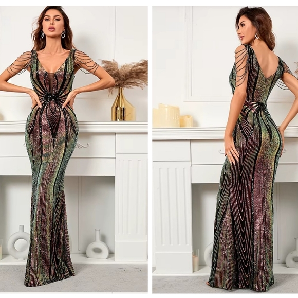 Custom Made Dresses & Skirts - Stunning Metallic Evening Dress with Sequin Detail